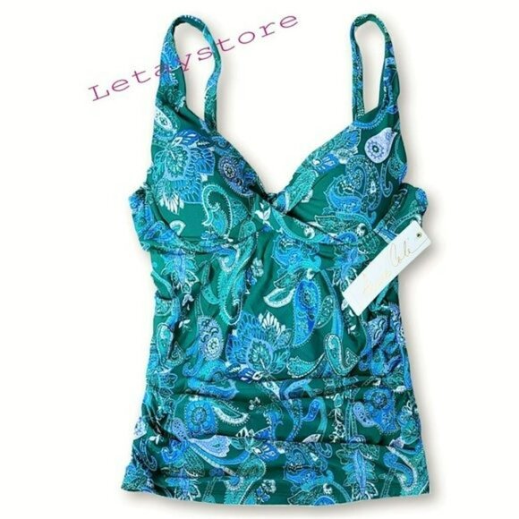 NWT ANNE COLE Underwire Floral Print Swim Tankini Top - Picture 3 of 4